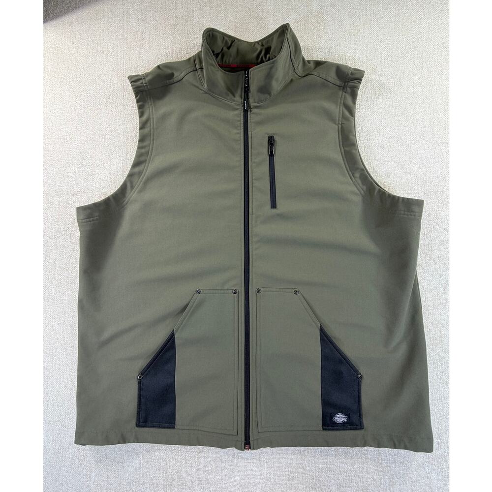 Dickies Men 2XL Green Storm Full Zip Soft Shell Vest Work Outdoor Utility Layer